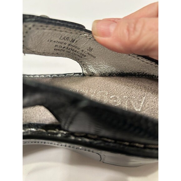 Alegria Black Leather Embossed Strap Wedges Size EU 38 7 1/2 lar-341 - Picture 6 of 8